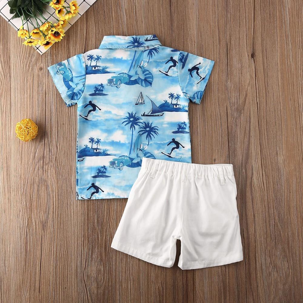 Boys Summer Boys' Blue Lapel Short Sleeve Shirt & Shorts Boy Summer Outfits