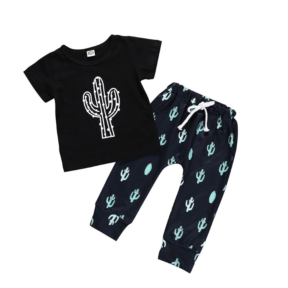 Boys Summer Boys' Cactus Printed Short Sleeve T-Shirt & Pants Wholesale Toddler Boy Clothes