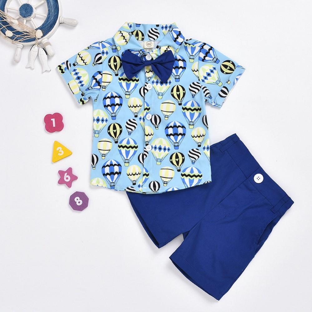 Boys Summer Boys' Cartoon Print Lapel Short Sleeve Shirt & Shorts Wholesale Boys Suits