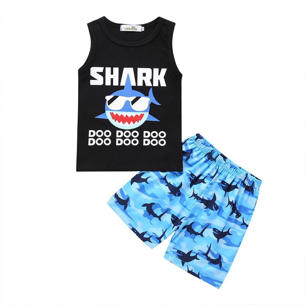 Boys Summer Boys' Cartoon Shark Print Sleeveless Vest & Shorts Wholesale Boy Clothing