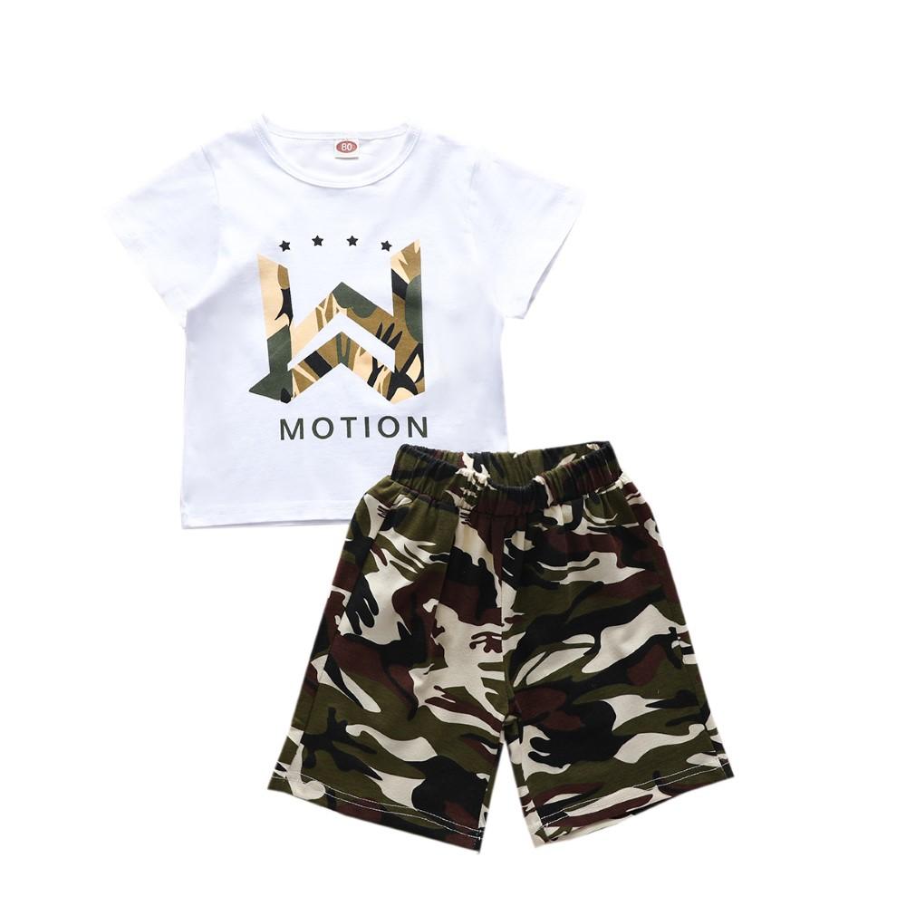 Boys Summer Boys' Casual Letter Printed Short Sleeve T-Shirt & Camouflage Shorts Buy Childrens Clothes Wholesale