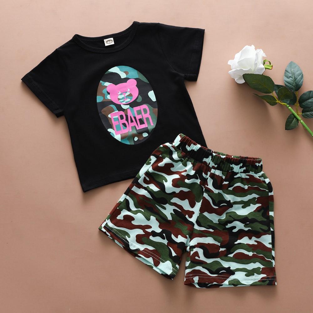 Boys Summer Boys' Casual Printed Short Sleeves & Camouflage Shorts Kids Clothing Suppliers