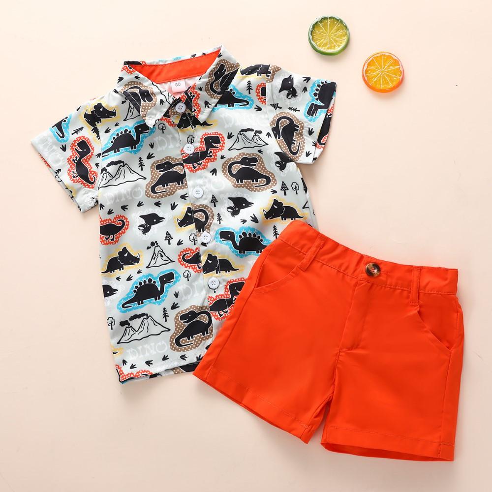 Boys Summer Boys' Dinosaur Print Lapel Short Sleeve Shirt & Shorts Wholesale Boy Boutique Clothing
