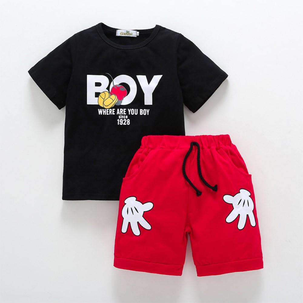 Boys Summer Boys' Letter Cartoon Printed Round Neck Short Sleeve T-Shirt & Shorts Boy Summer Outfits
