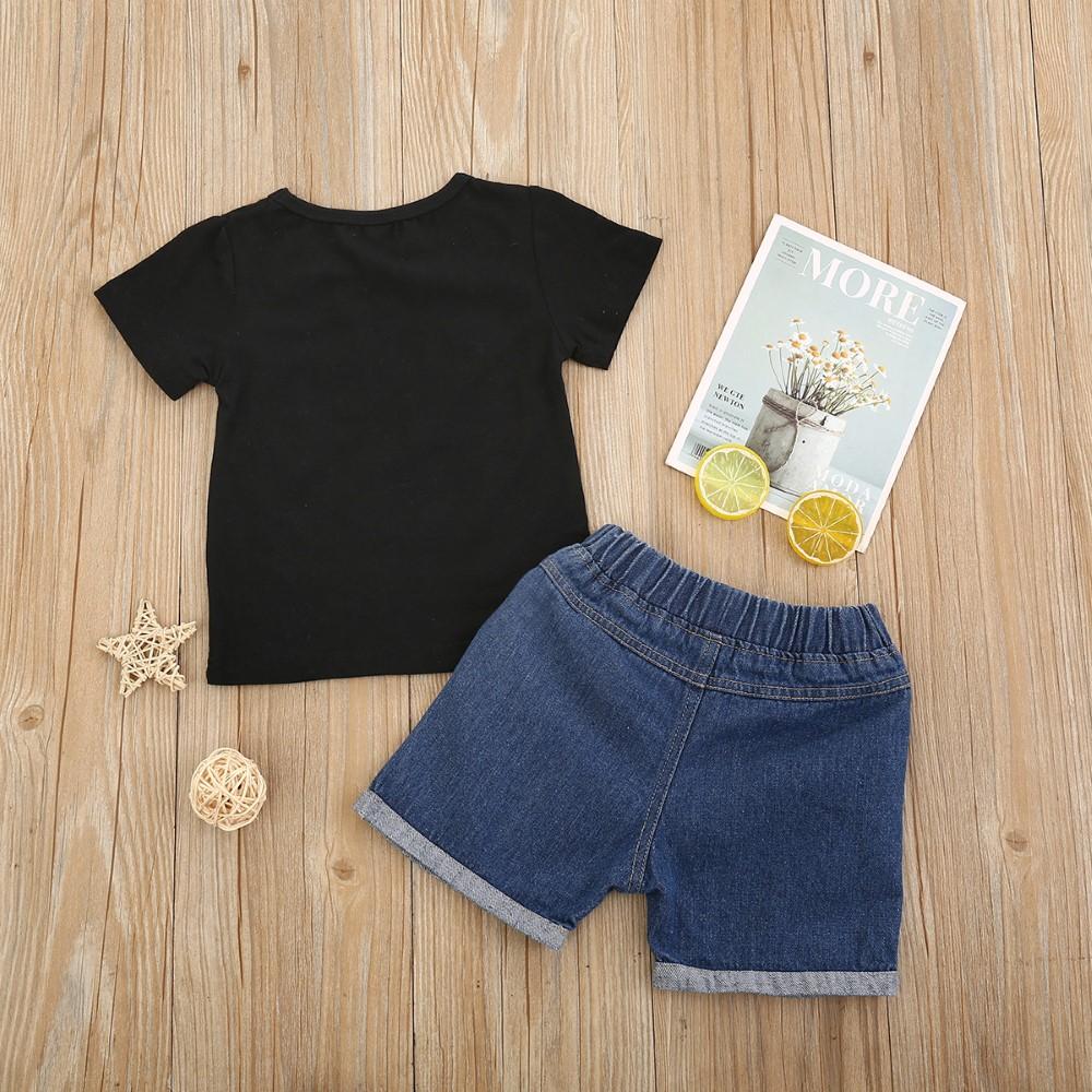 Boys Summer Boys' Letter Printed Round Neck Short Sleeve T-Shirt & Jeans Boys Summer Outfits