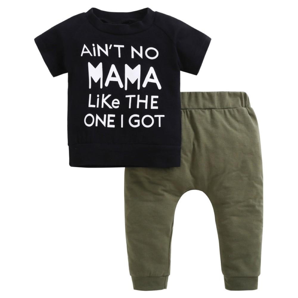 Boys Summer Boys' Letter Printed Round Neck Short Sleeve T-Shirt & Pants Boys Summer Outfits