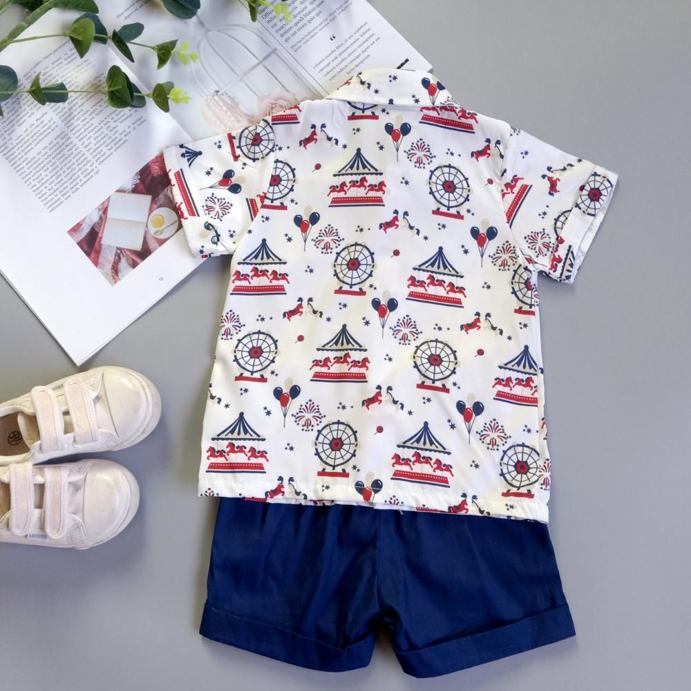 Boys Summer Boys' Printed Lapel Short Sleeve Shirt & Shorts Boy Clothes Wholesale