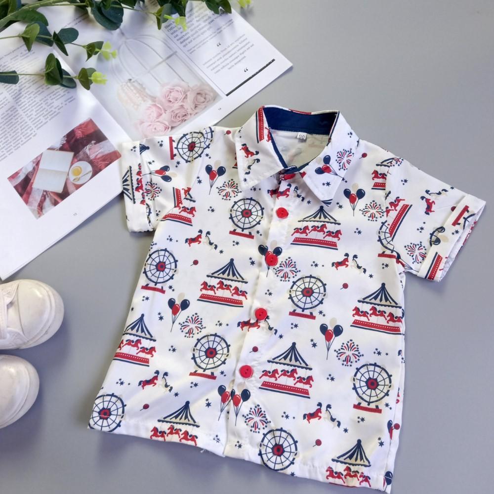 Boys Summer Boys' Printed Lapel Short Sleeve Shirt & Shorts Boy Clothes Wholesale