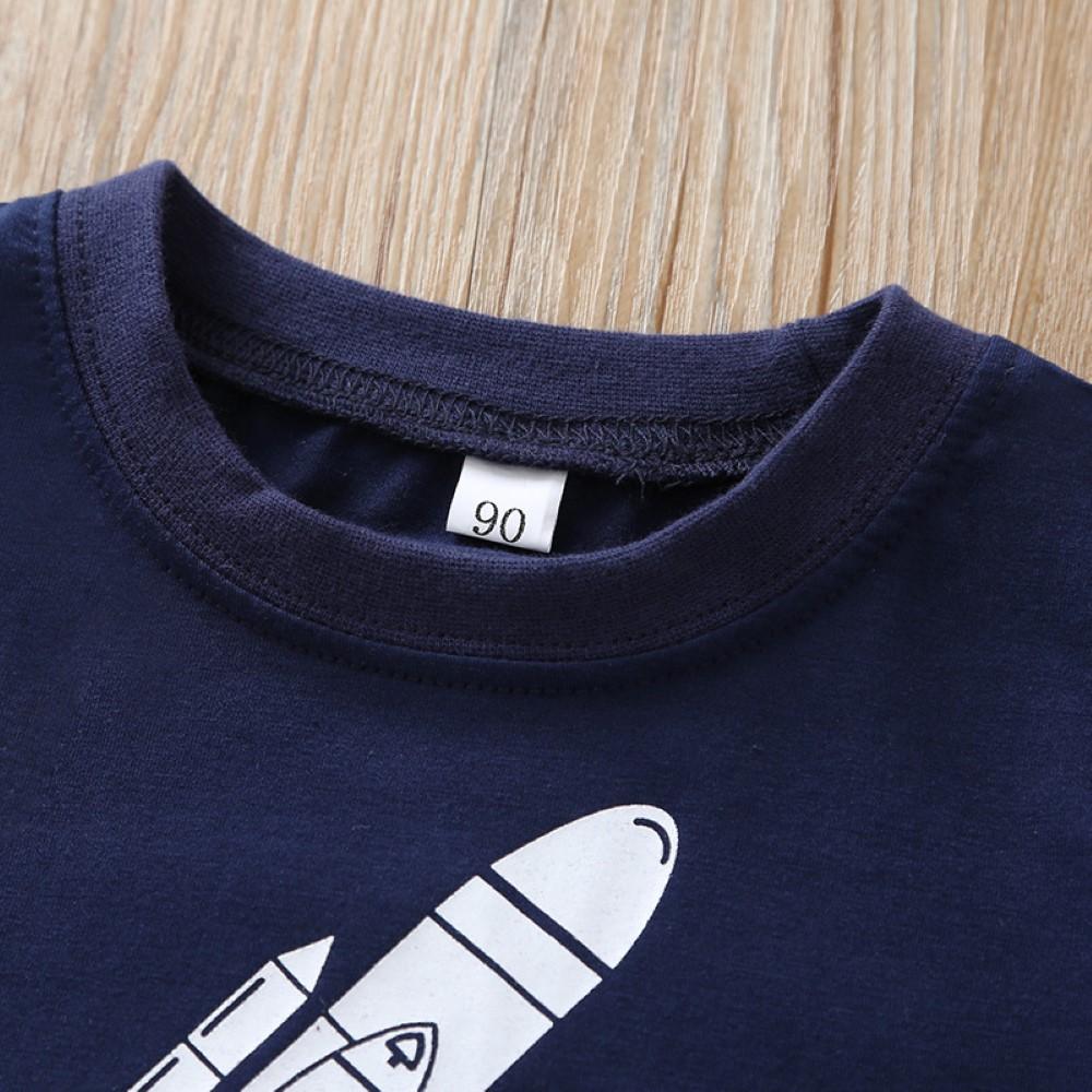 Boys Summer Boys' Rocket Print Round Neck Short Sleeve T-Shirt & Shorts Boy Boutique Clothing Wholesale