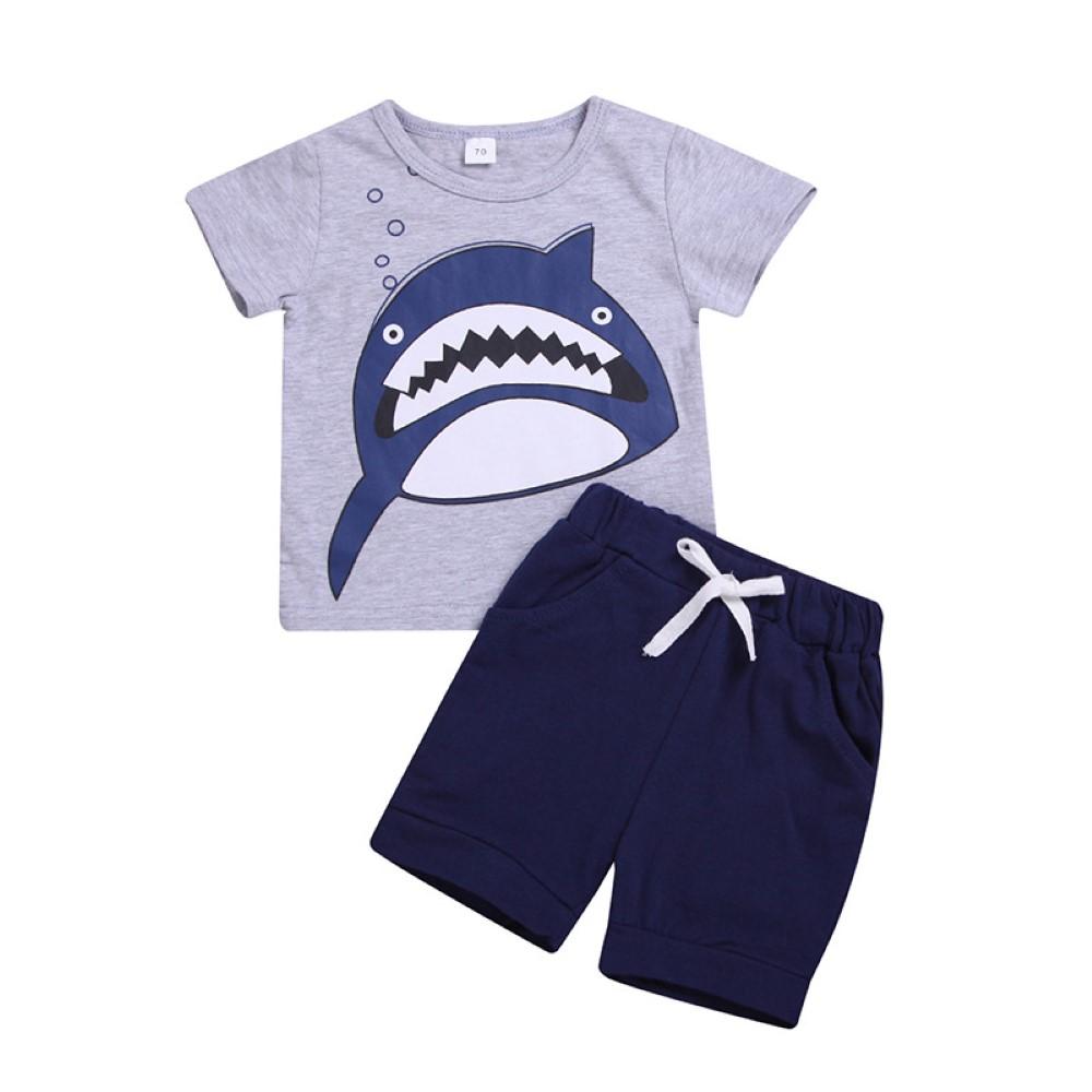 Boys Summer Boys' Shark Print Short Sleeve T-Shirt & Shorts Wholesale Kidswear