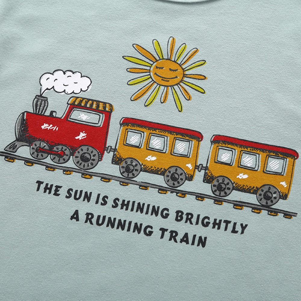 Boys Summer Boys' Train Printed Crew Neck Short Sleeve T-Shirt & Shorts Wholesale Boy Boutique Clothing