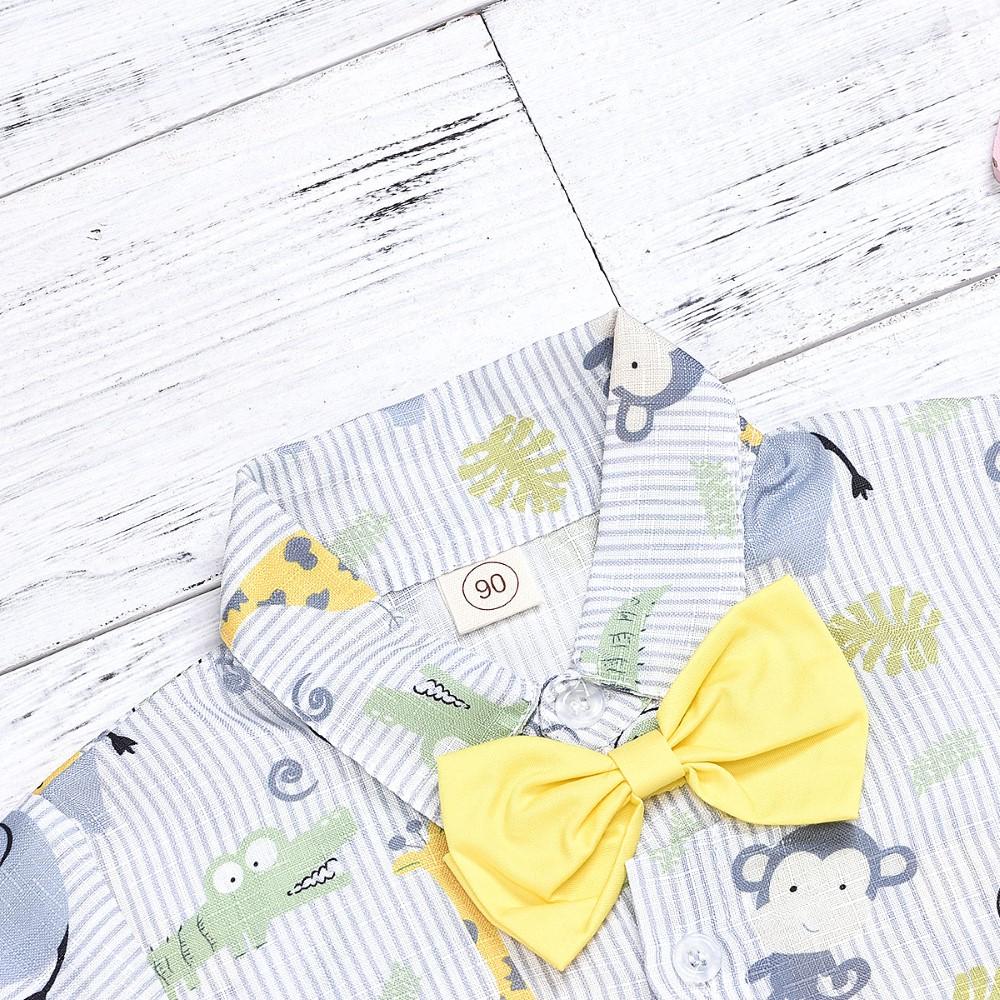 Boys Summer Boys' Yellow Bow & Cartoon Animal Print Short Sleeve & Shorts Wholesale Boy Clothes