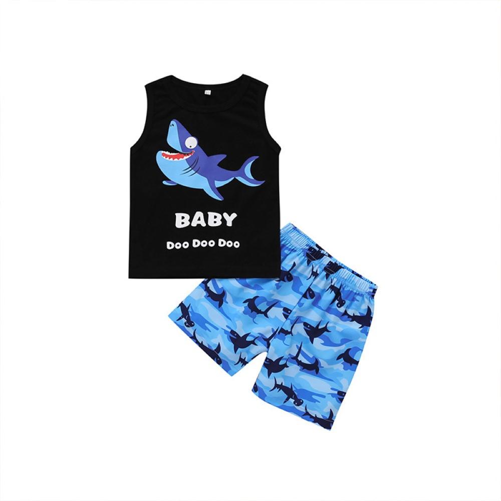 Boys Summer Boys' cartoon shark print sleeveless vest & Shorts Boy Clothes Wholesale