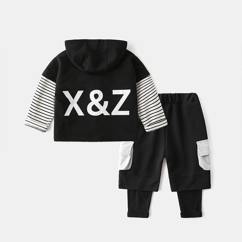 Boys' Hooded Striped Sweater Loose Harem Pants Two-Piece Set Kids Wholesale Clothing