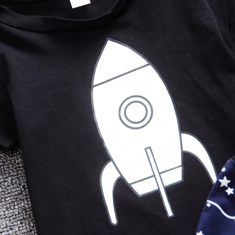 Boys' Short Sleeve Rocket Print & Shorts Toddler Boy Sets
