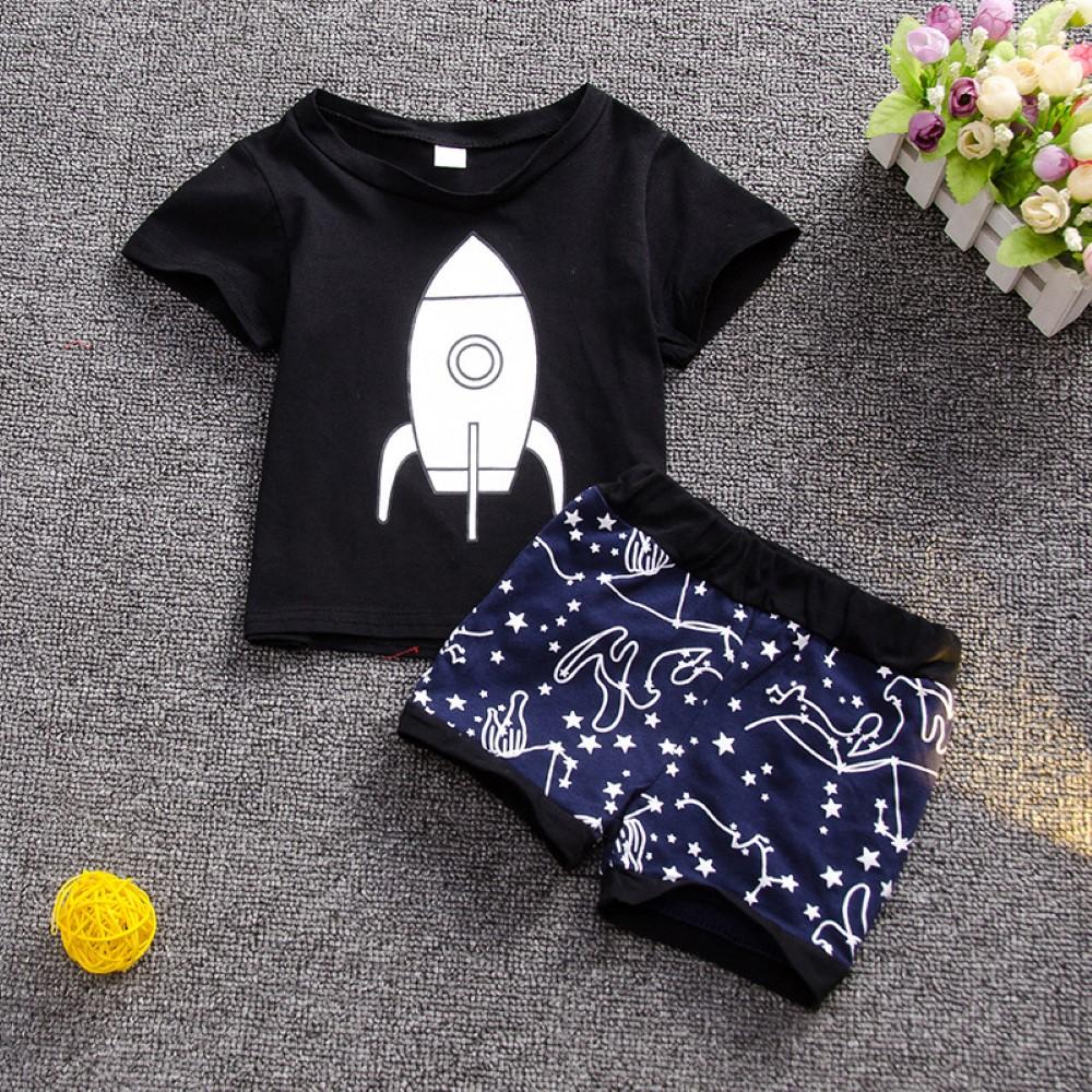 Boys' Short Sleeve Rocket Print & Shorts Toddler Boy Sets
