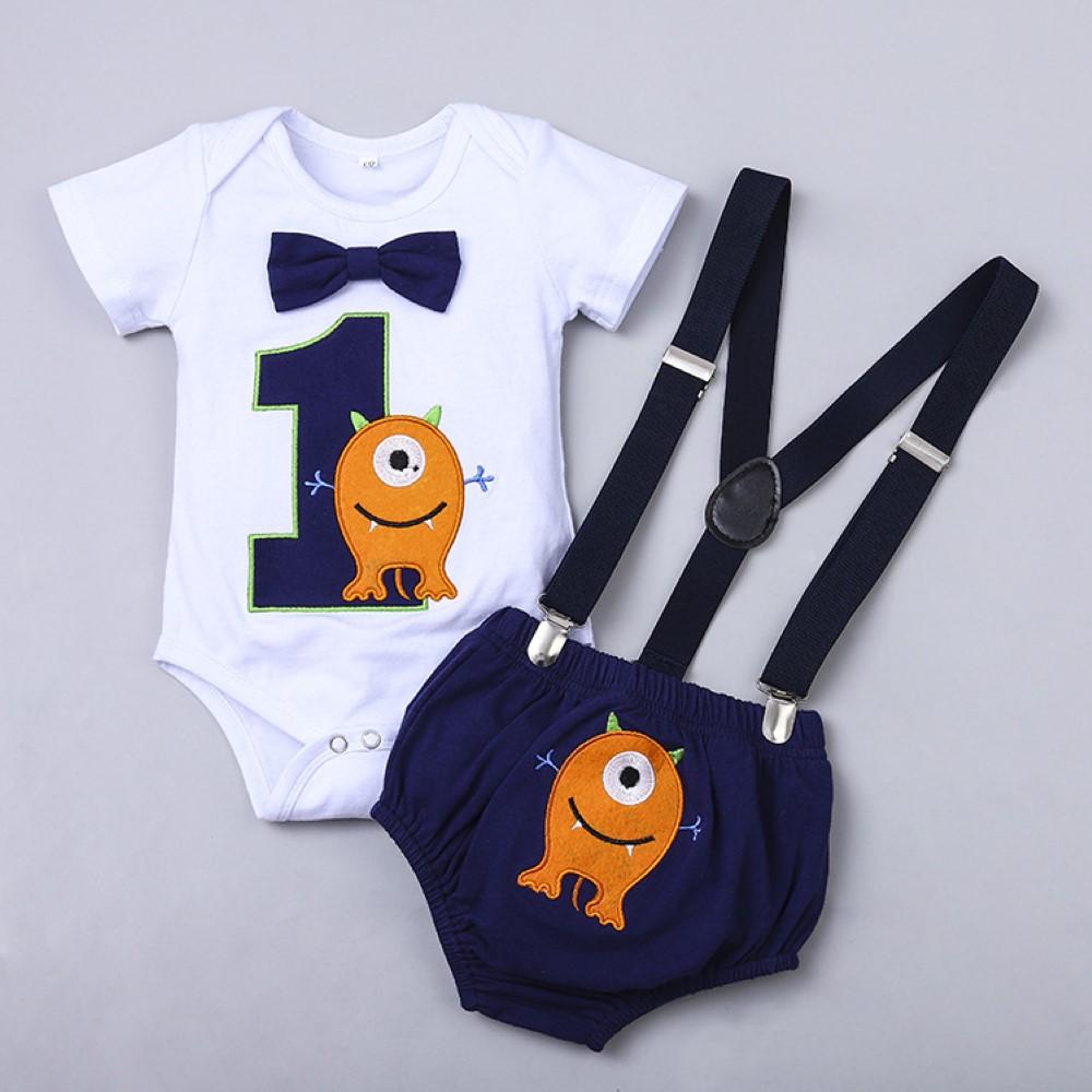Boys Summer Boys' cartoon printed short sleeve Khaki & Suspenders Wholesale Kidswear