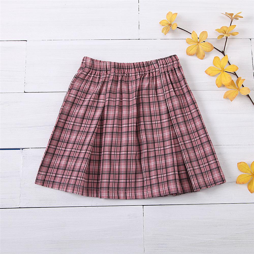 Girls Buckle Plaid Elastic Waist Skirt Wholesale Clothing For Girls