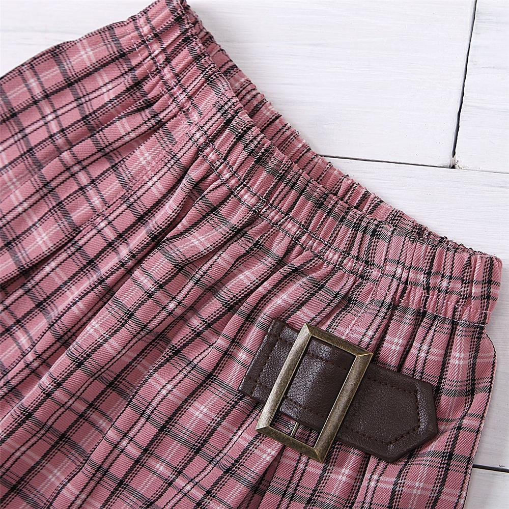 Girls Buckle Plaid Elastic Waist Skirt Wholesale Clothing For Girls