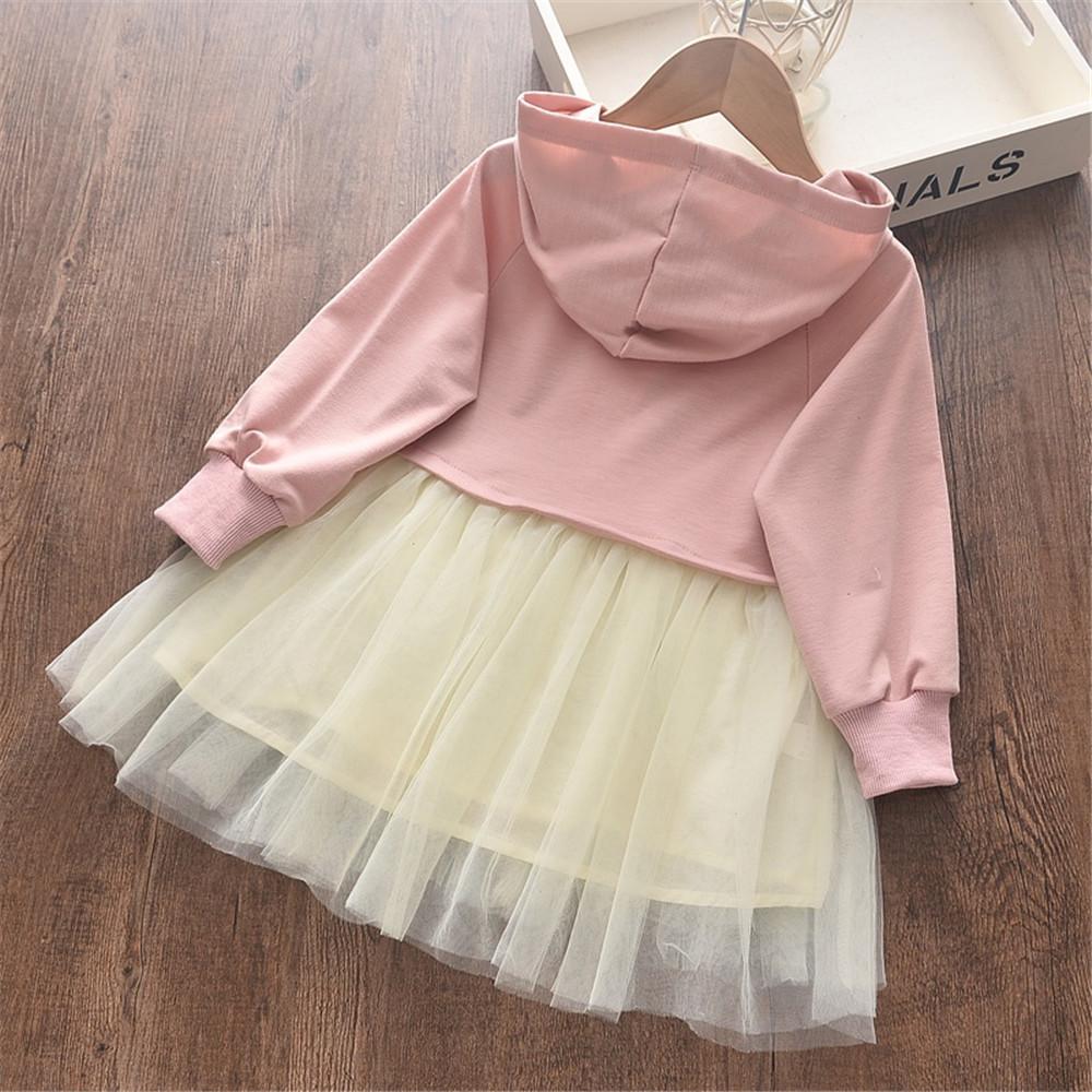 Girls Bunny Long-sleeve Hooded Tulle Dress