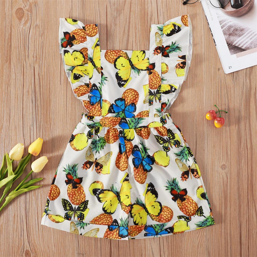 Girls Butterfly Leaves Printed Flying Sleeve Jumpsuit children clothing vendors