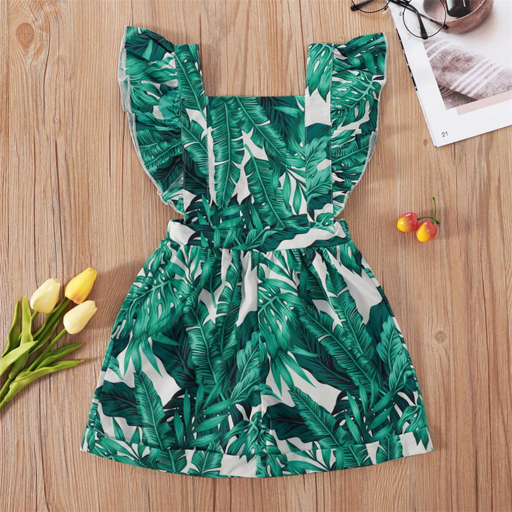 Girls Butterfly Leaves Printed Flying Sleeve Jumpsuit children clothing vendors