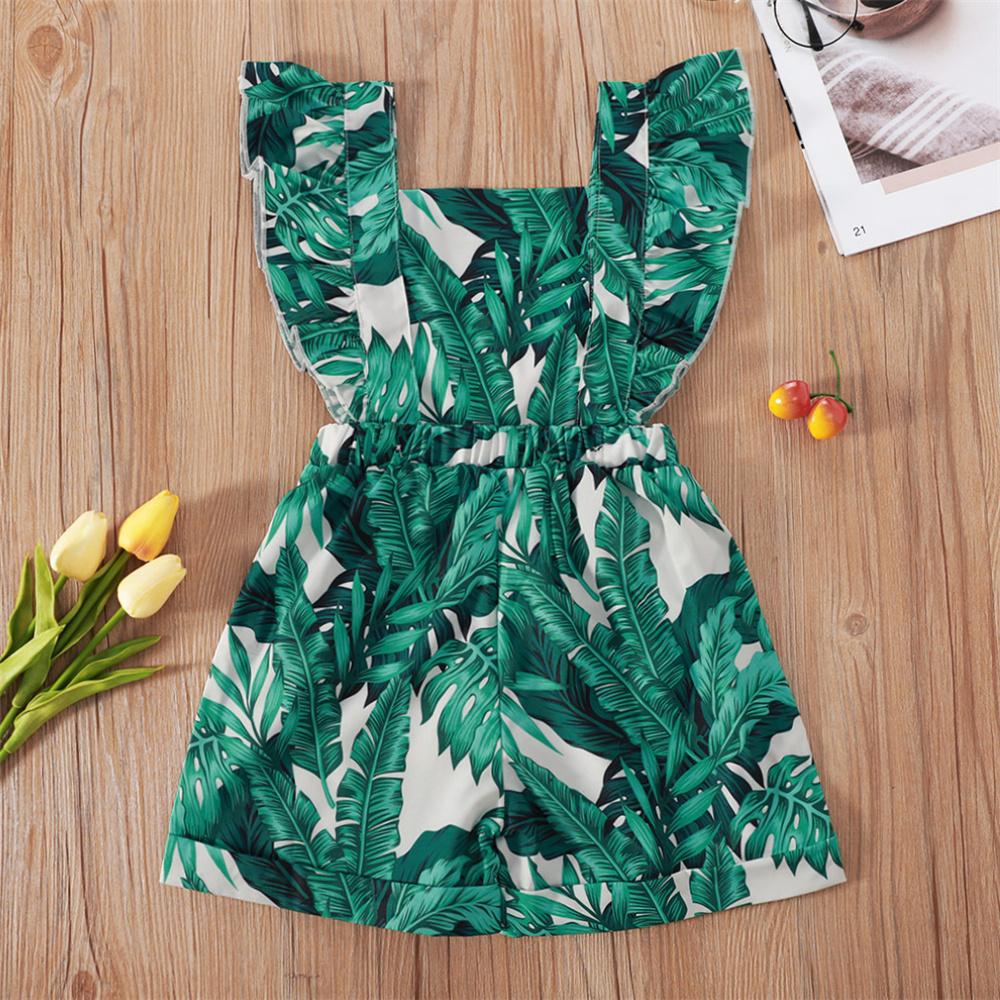 Girls Butterfly Leaves Printed Flying Sleeve Jumpsuit children clothing vendors