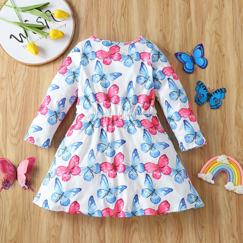 Girls Butterfly Printed Long Sleeve Dress trendy kids wholesale clothing