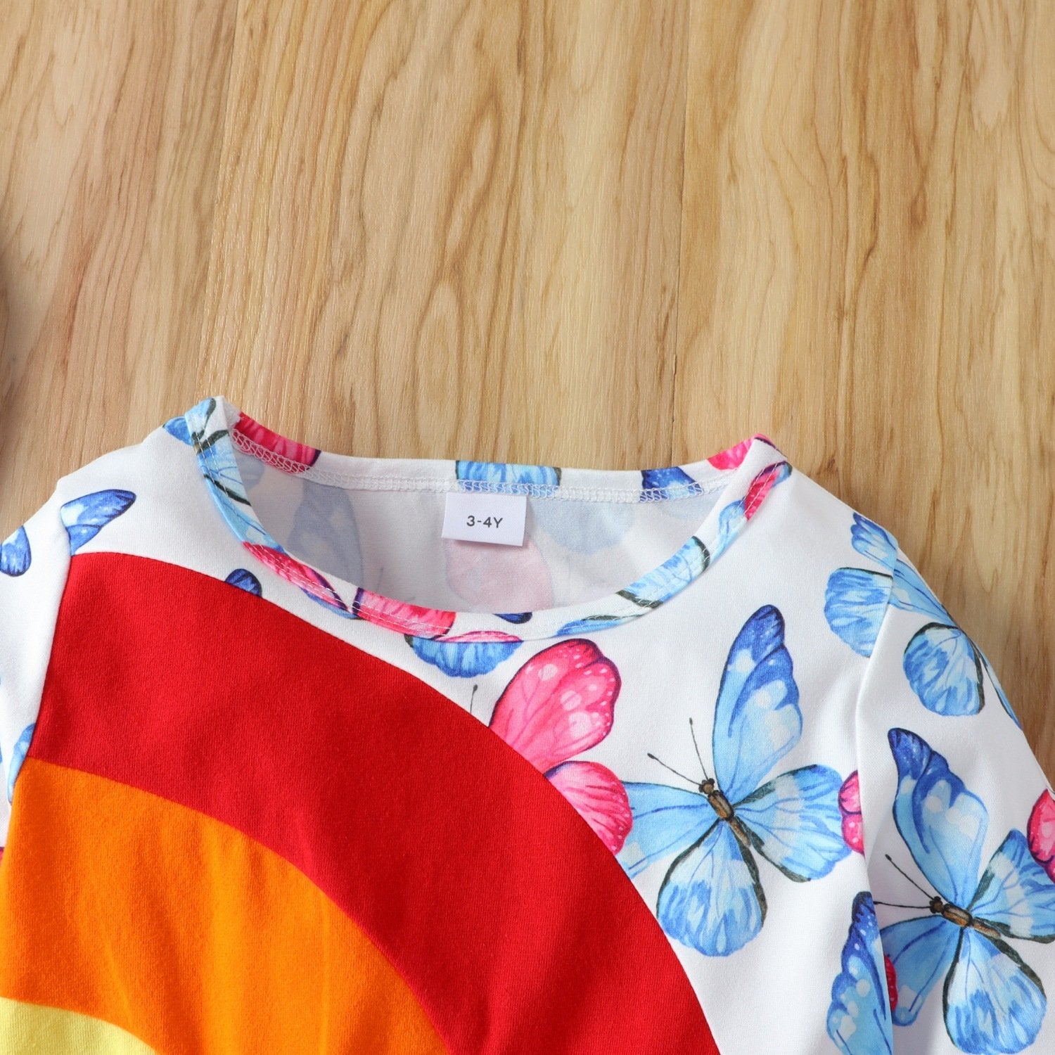 Girls Butterfly Printed Long Sleeve Dress trendy kids wholesale clothing