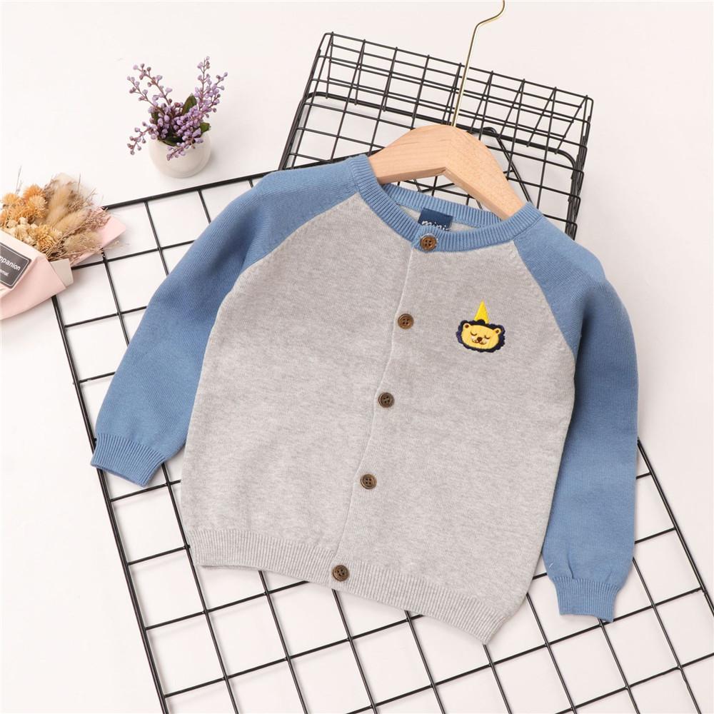 Boys Button Color Block Long Sleeve Knitted Jackets