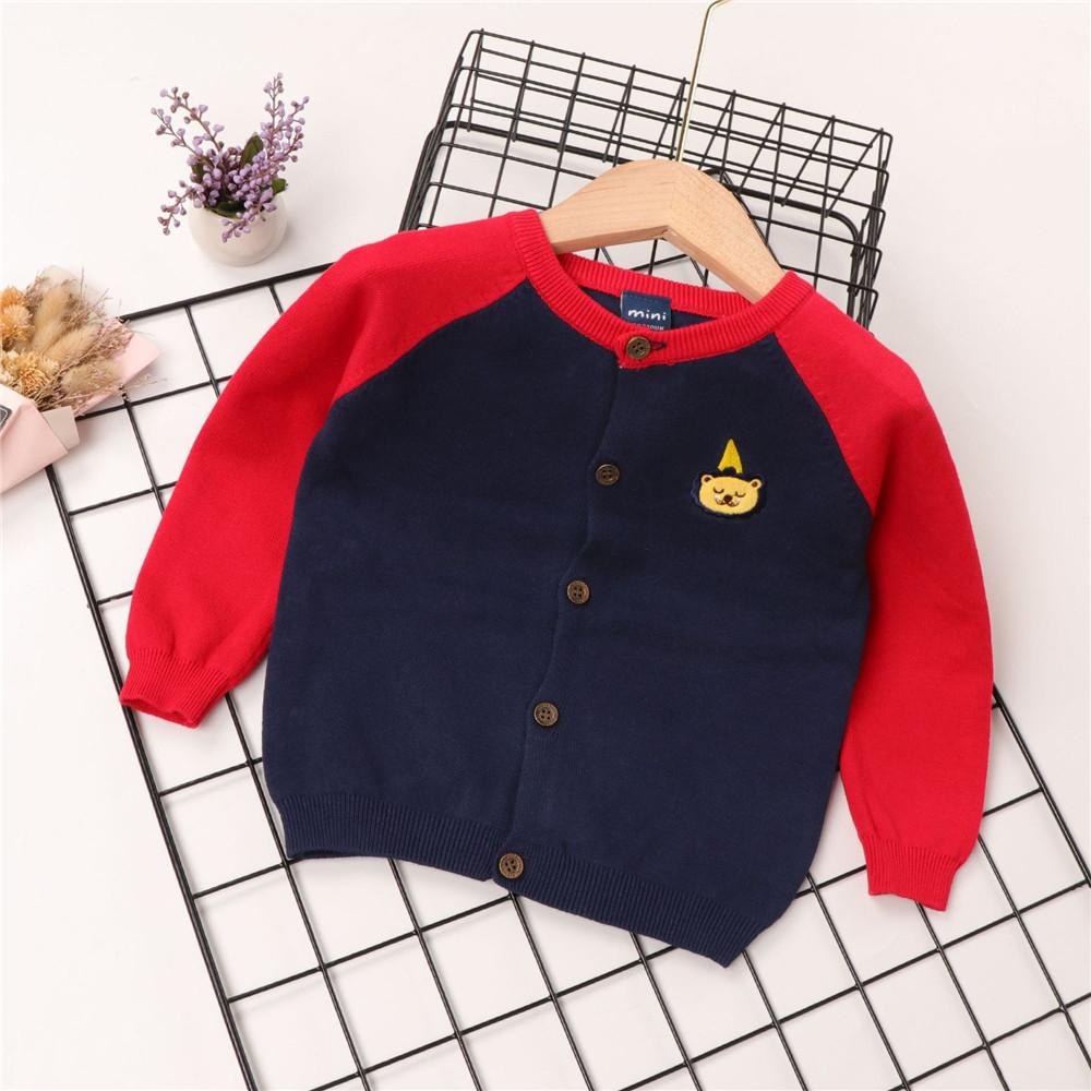 Boys Button Color Block Long Sleeve Knitted Jackets