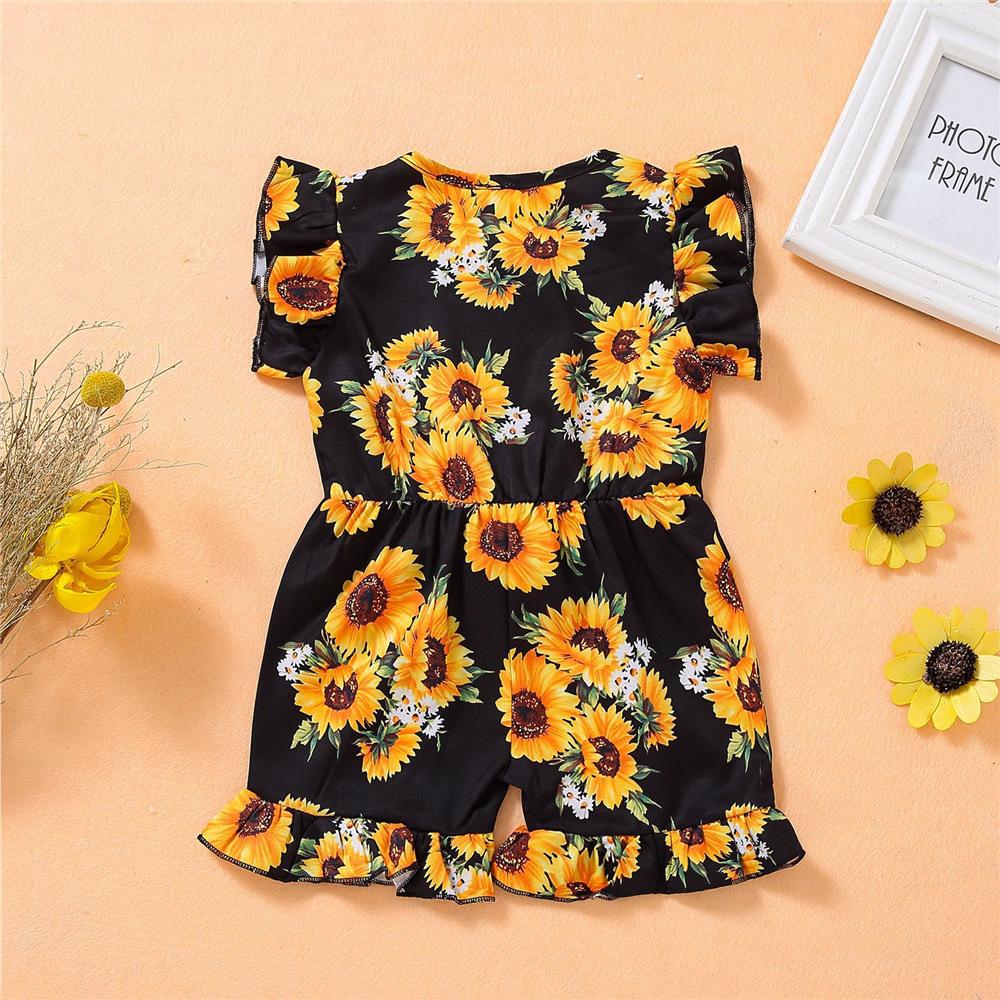 Girls Button Floral Printed Short Sleeve Jumpsuit wholesale childrens clothing