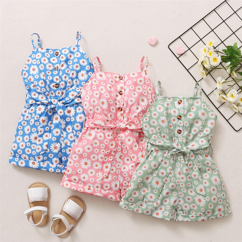 Girls Button Floral Printed Sling Jumpsuit Wholesale Little Girl Clothing