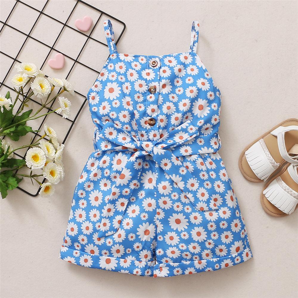 Girls Button Floral Printed Sling Jumpsuit Wholesale Little Girl Clothing