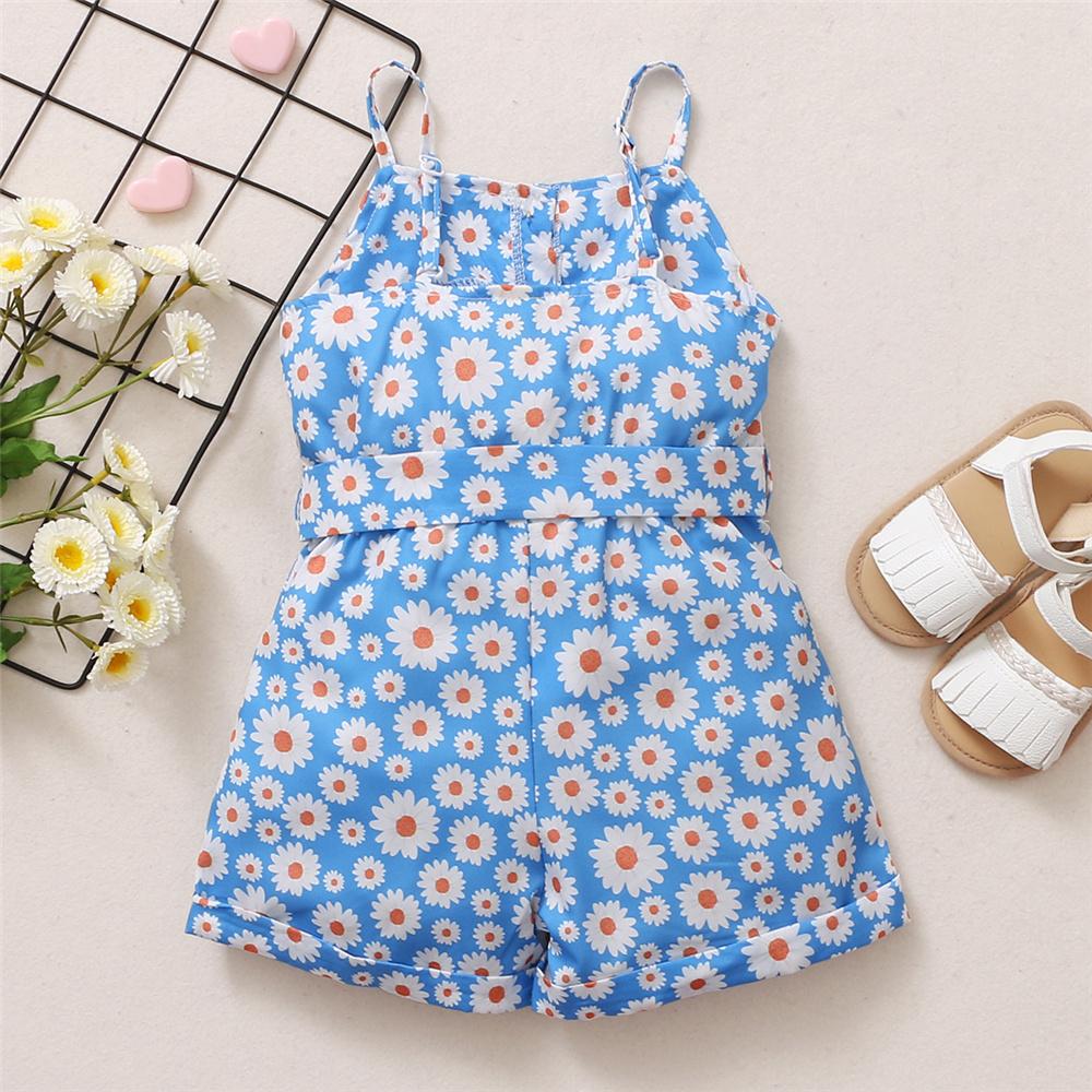 Girls Button Floral Printed Sling Jumpsuit Wholesale Little Girl Clothing