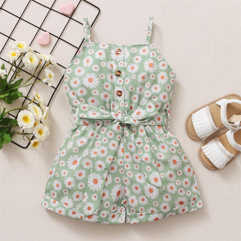 Girls Button Floral Printed Sling Jumpsuit Wholesale Little Girl Clothing