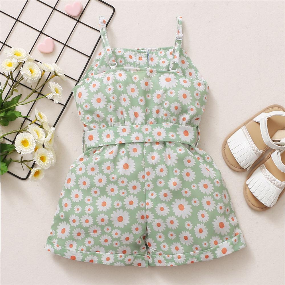 Girls Button Floral Printed Sling Jumpsuit Wholesale Little Girl Clothing