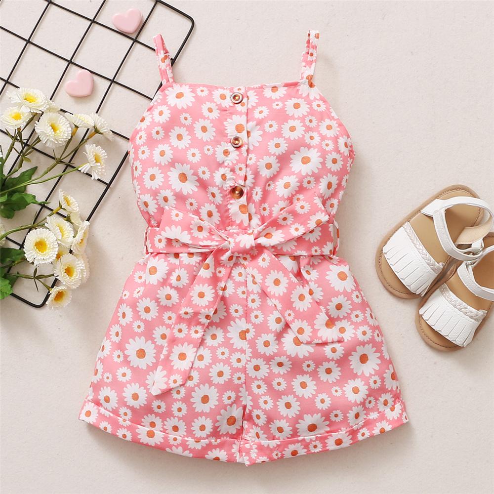 Girls Button Floral Printed Sling Jumpsuit Wholesale Little Girl Clothing