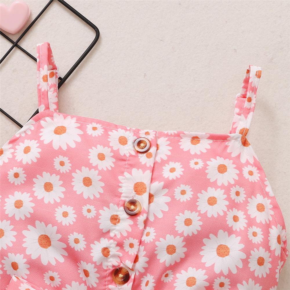 Girls Button Floral Printed Sling Jumpsuit Wholesale Little Girl Clothing