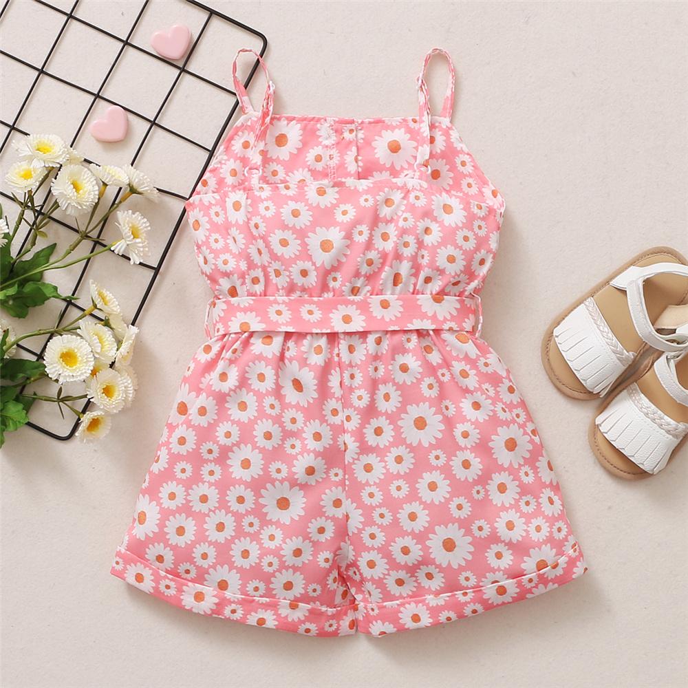 Girls Button Floral Printed Sling Jumpsuit Wholesale Little Girl Clothing