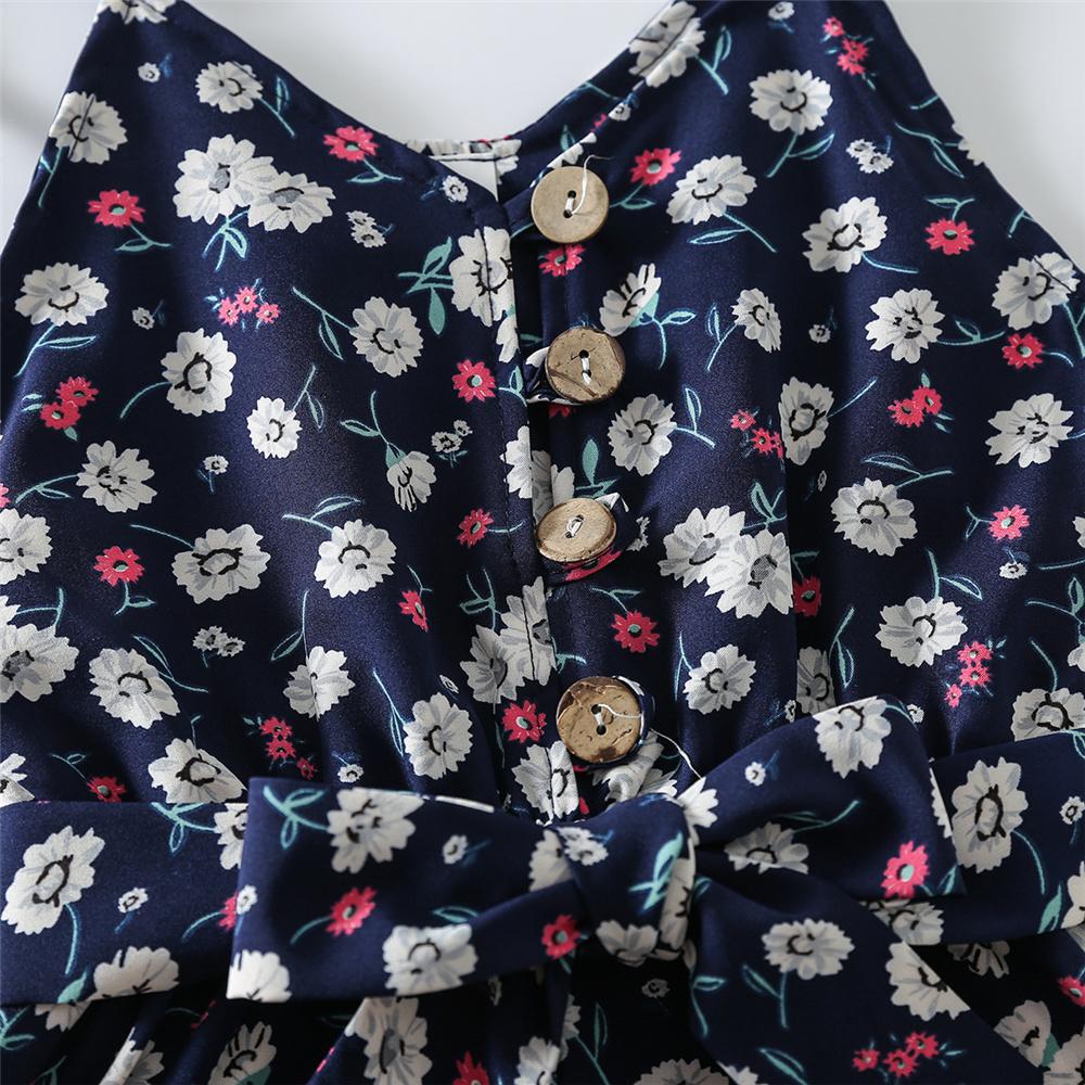 Girls Button Floral Printed Sling Summer Jumpsuit trendy kids wholesale clothing