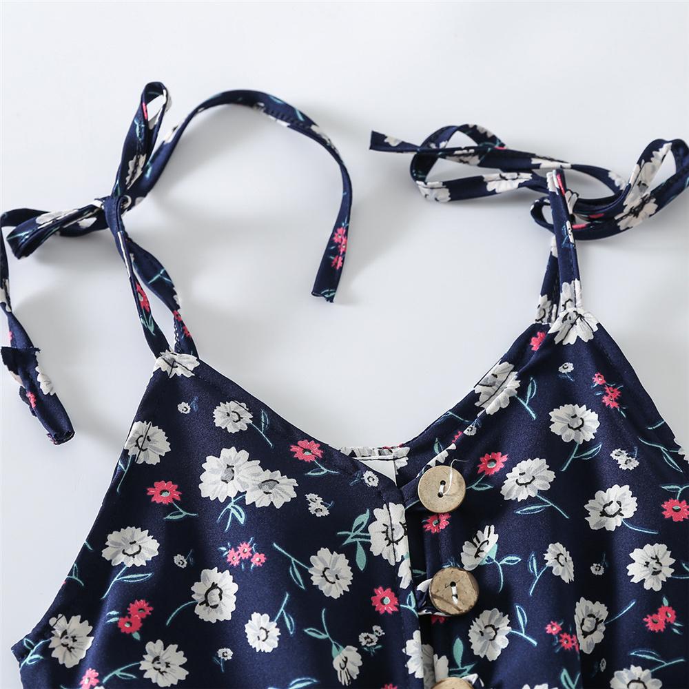 Girls Button Floral Printed Sling Summer Jumpsuit trendy kids wholesale clothing