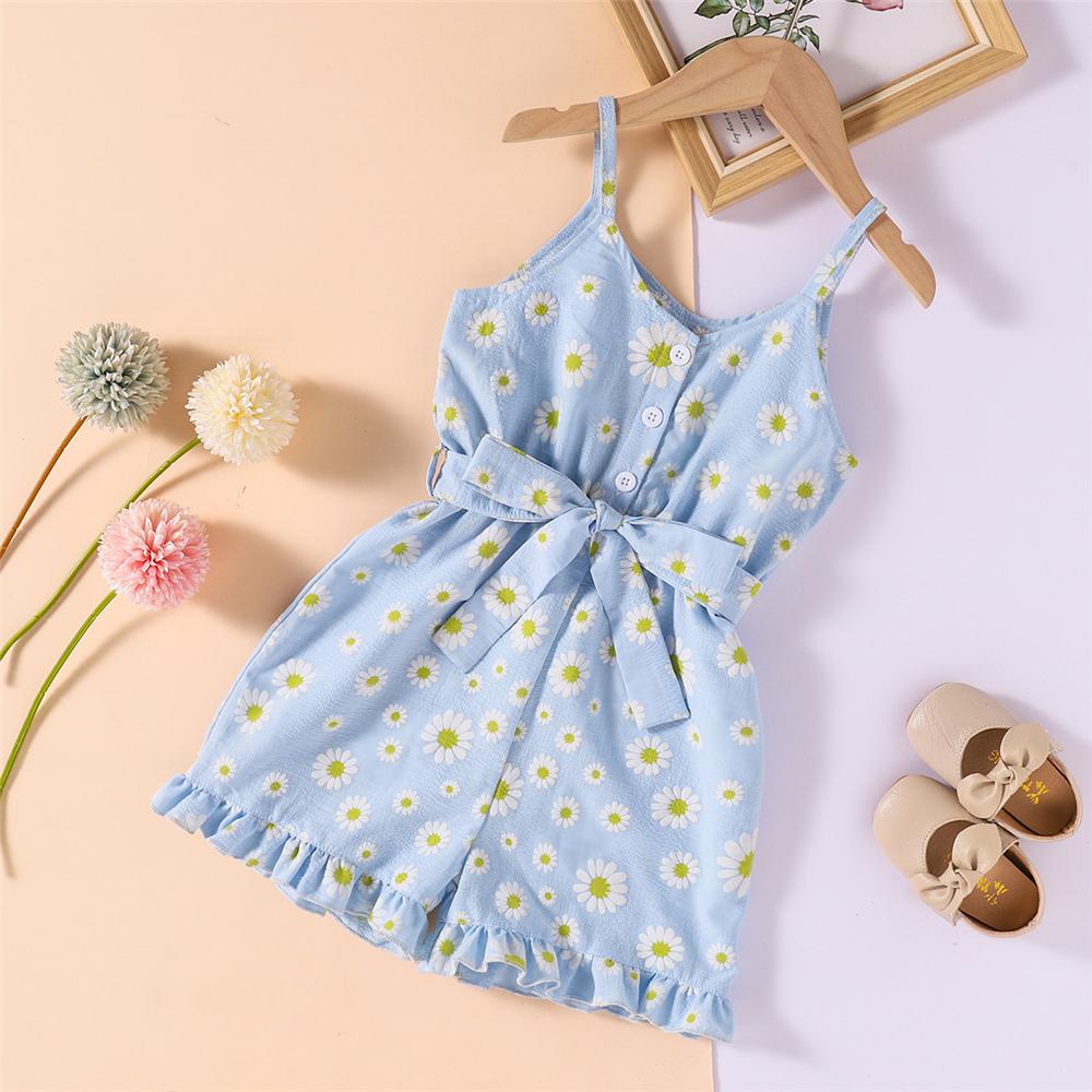 Girls Button Floral Printed Suspender Jumpsuit Toddler Girls Wholesale