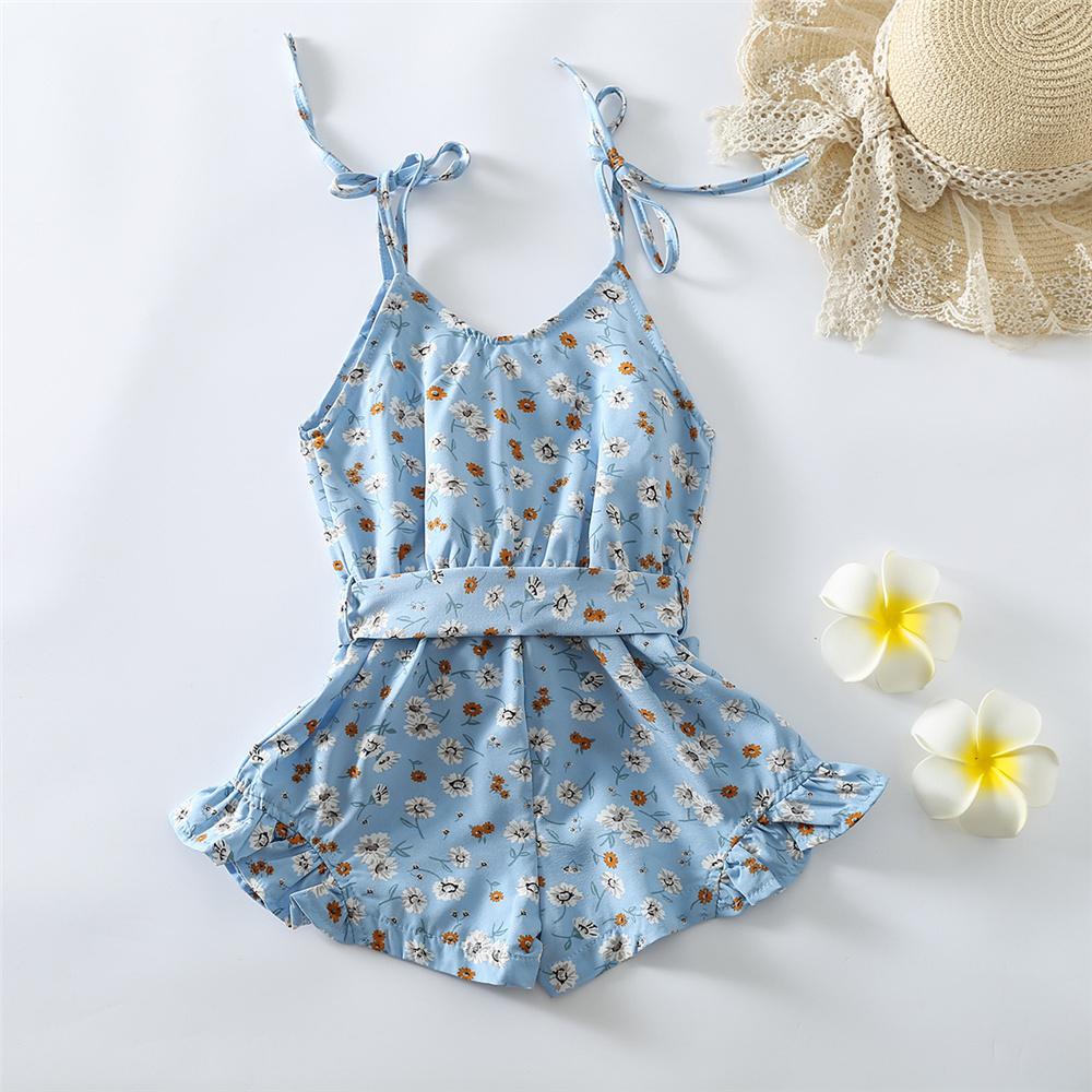 Girls Button Flower Printed Sling Jumpsuit kids clothing wholesale