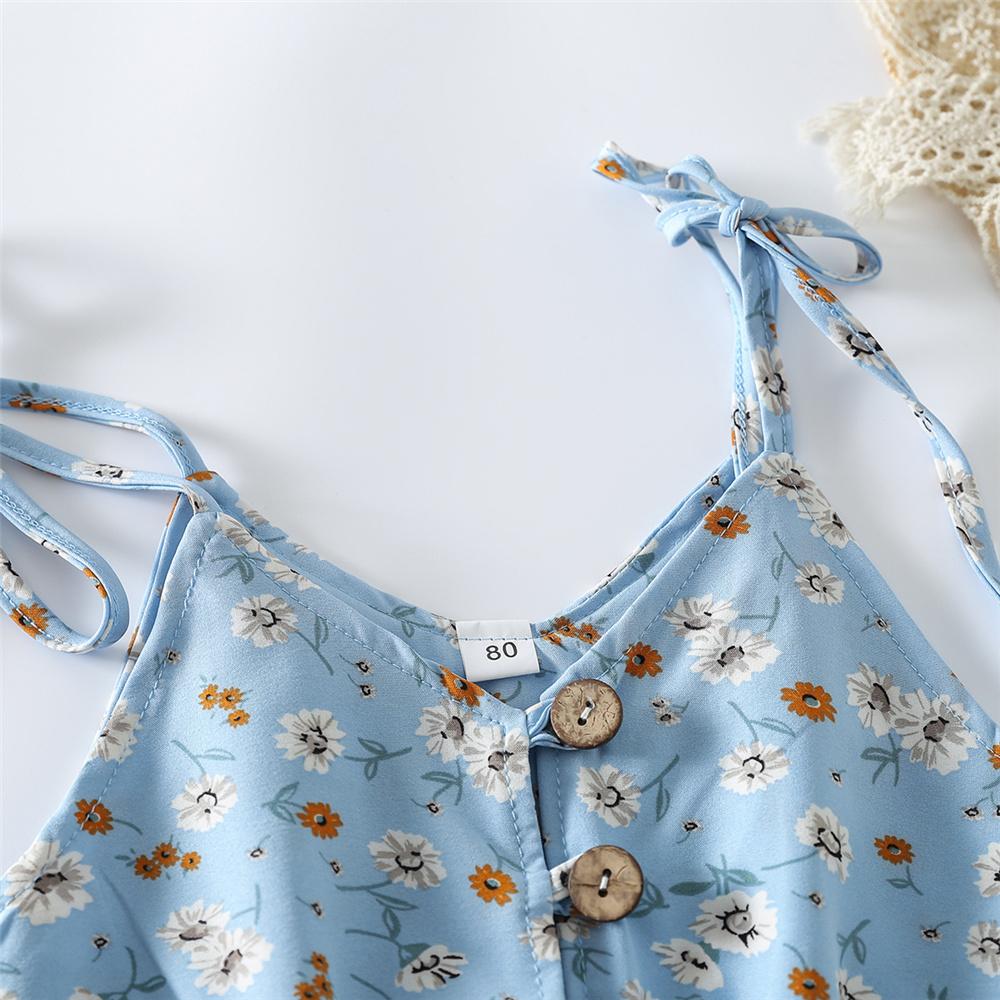 Girls Button Flower Printed Sling Jumpsuit kids clothing wholesale