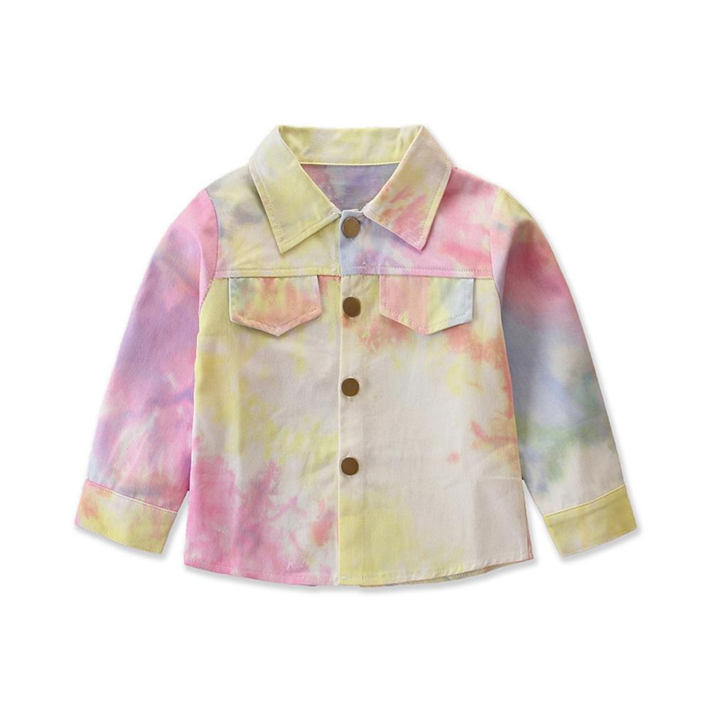 Toddler Girl Button Lapel Tie Dye Denim Jacket Girls Clothes Wholesale