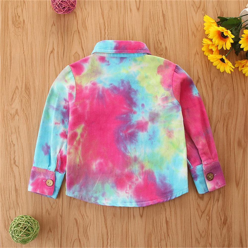 Toddler Girl Button Lapel Tie Dye Denim Jacket Girls Clothes Wholesale