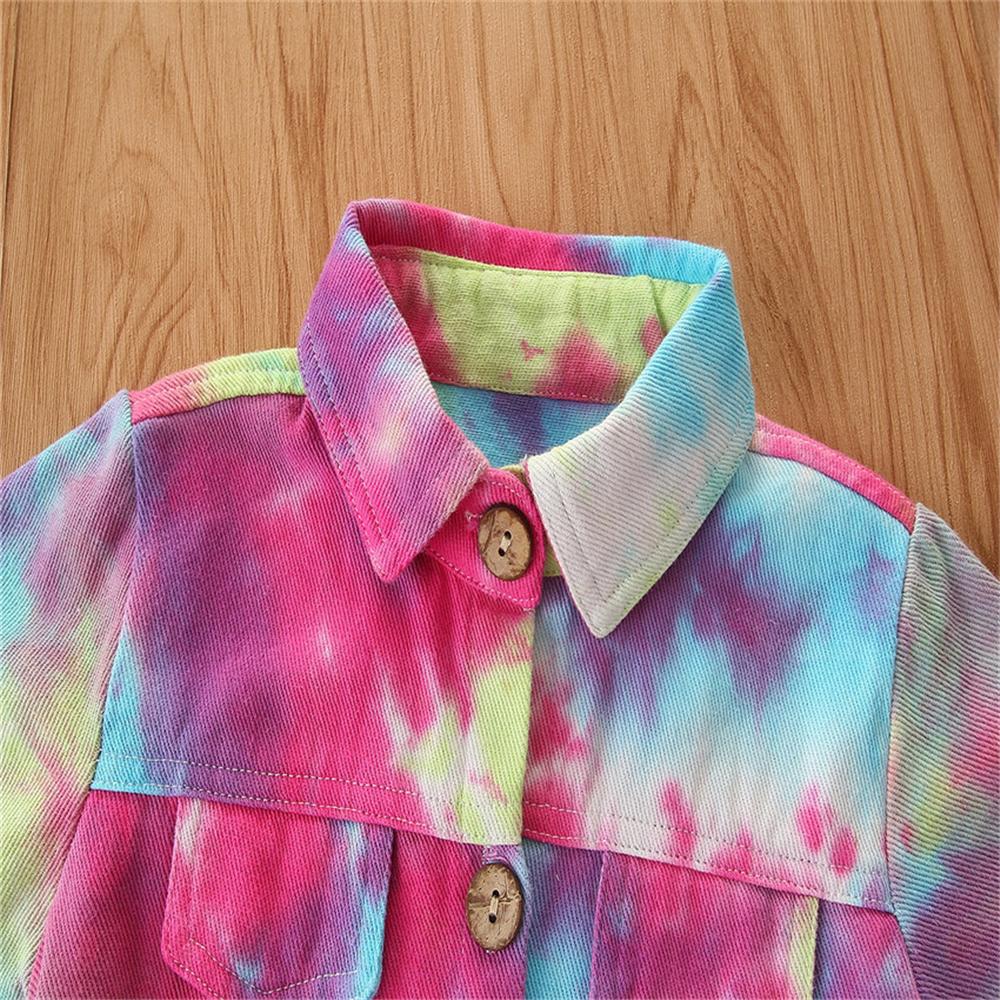 Toddler Girl Button Lapel Tie Dye Denim Jacket Girls Clothes Wholesale