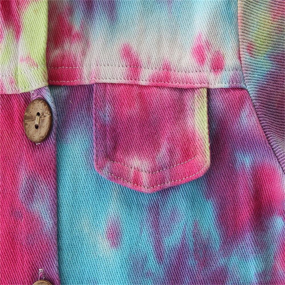 Toddler Girl Button Lapel Tie Dye Denim Jacket Girls Clothes Wholesale