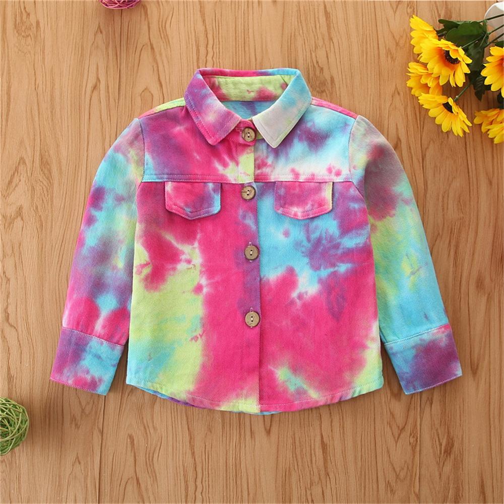 Toddler Girl Button Lapel Tie Dye Denim Jacket Girls Clothes Wholesale